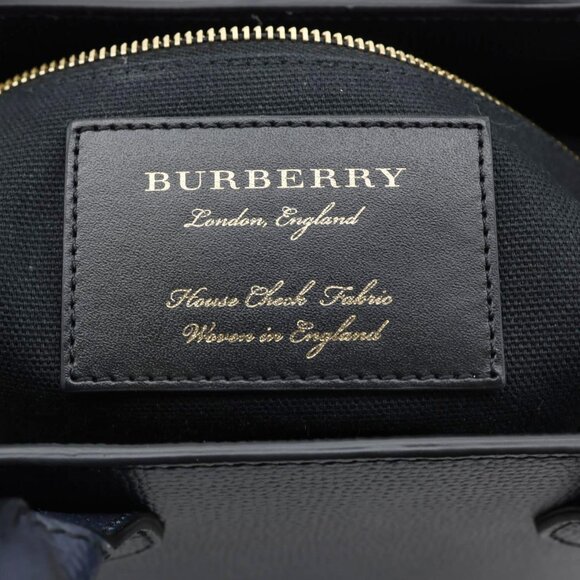 Burberry  Banner Small House Check Leather Tote Bag Navy Blue - Picture 11 of 12